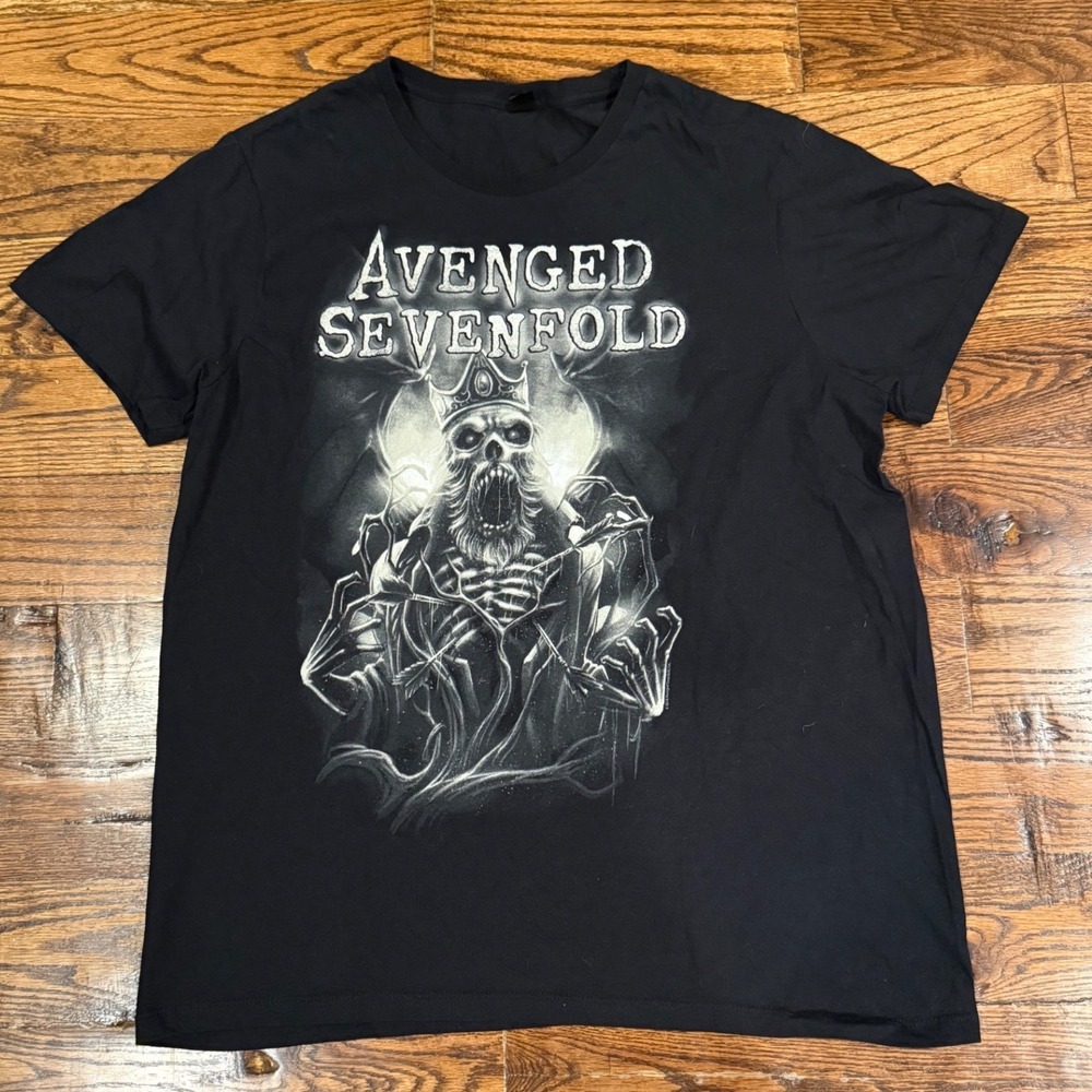 2018 Avenged Sevenfold Graphic T-Shirt Mens 2XL Black Skeleton King Band Tee A7X